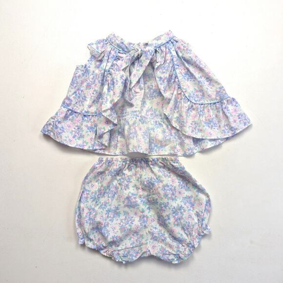 Vintage Allison Ann Outfit Baby Girls Size 6-9m Blue Floral Open Back - Picture 3 of 6